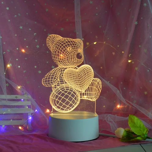 Teddy with Heart 3D Multi-Colour LED Lamp