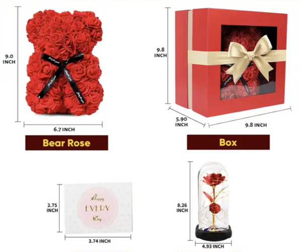 Teddy Bear & Glass Dome Rose Gift Set