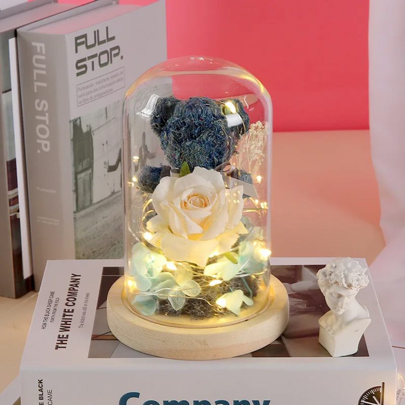 Teddy Bear Rose in Glass Dome
