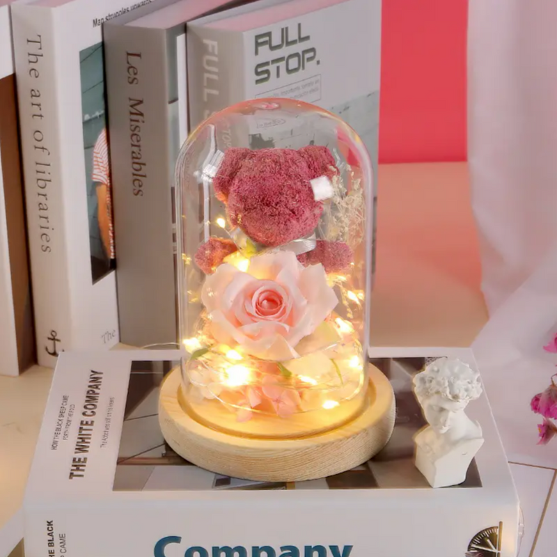 Teddy Bear Rose in Glass Dome